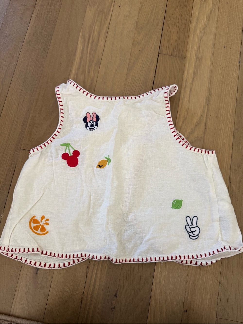 Old Navy x Disney Linen White Tank Top with Red Stitch Trim size 8